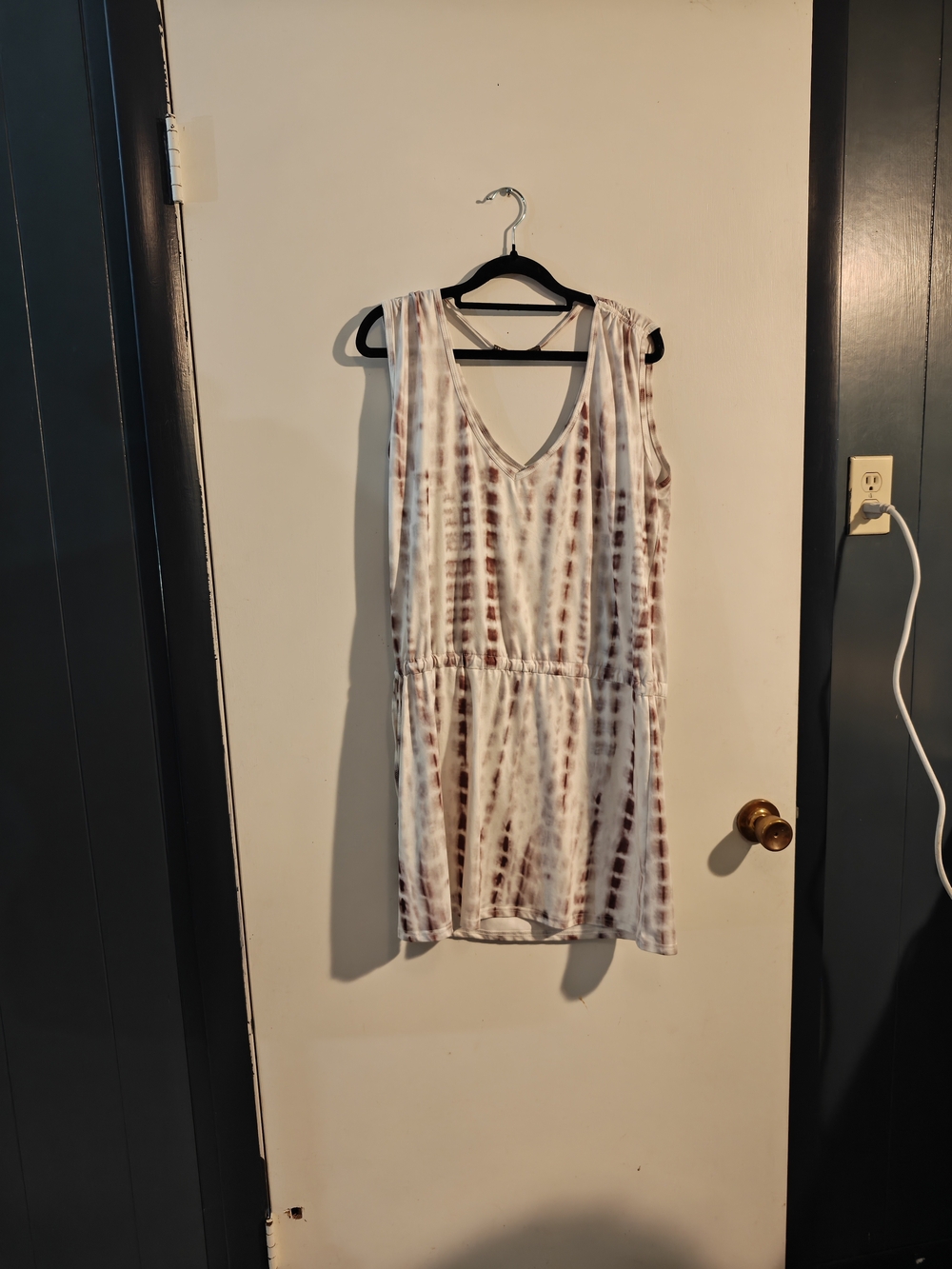 Women's Sleeveless Tie-Dye   Dress - White & Brown